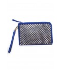 PINKO, pochette blu in pelle con borchie