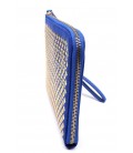 PINKO, pochette blu in pelle con borchie