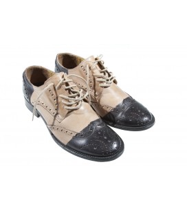 Daniele Alessandrini, scarpa stringata modello francesina in pelle col.beige nero