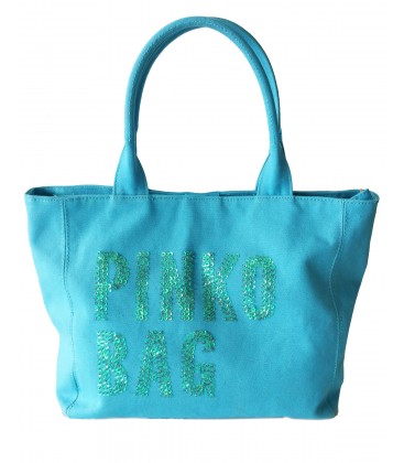 Pinko borsa donna canvas con paillettes color light blue