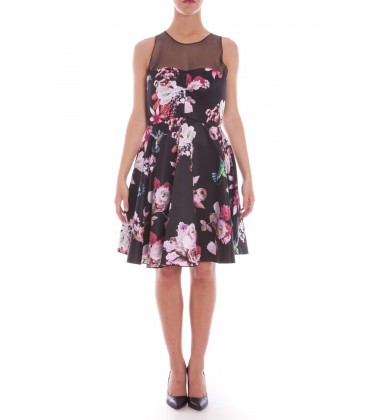 Vestito corto con decorazioni floreali